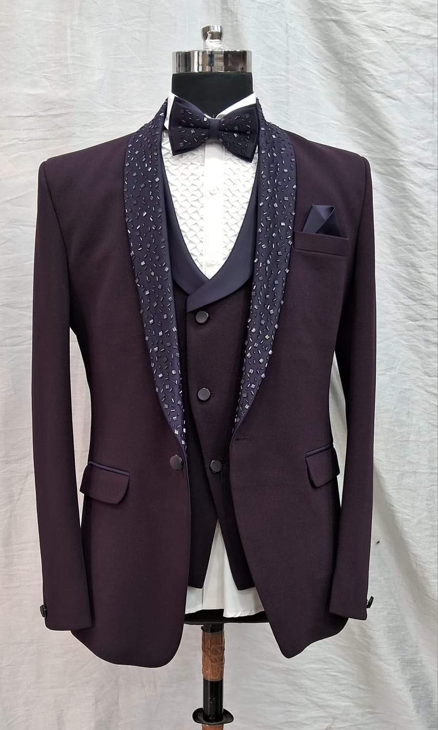 Maroon Jacquard Tuxedo Suit